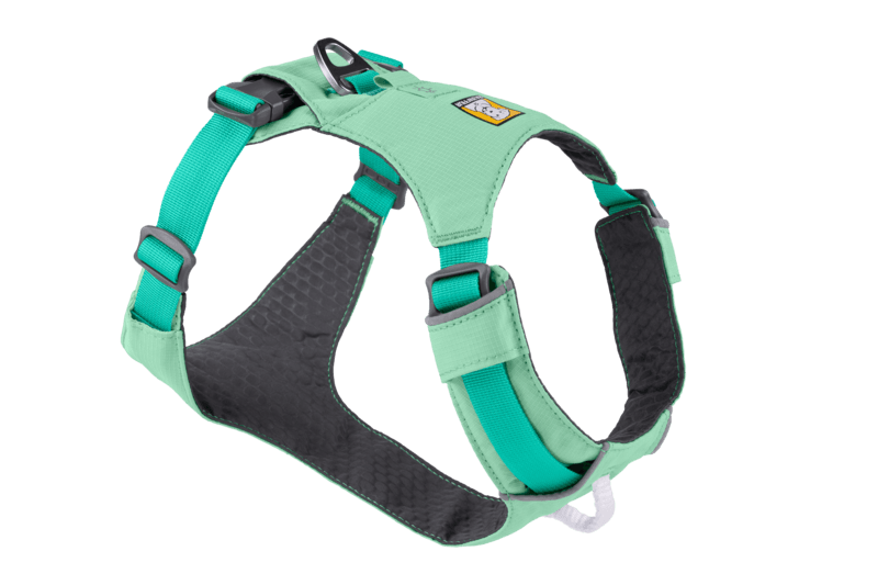 Stock image of the Hi & Light Harness in Sage Green, a light green harness on a white background.