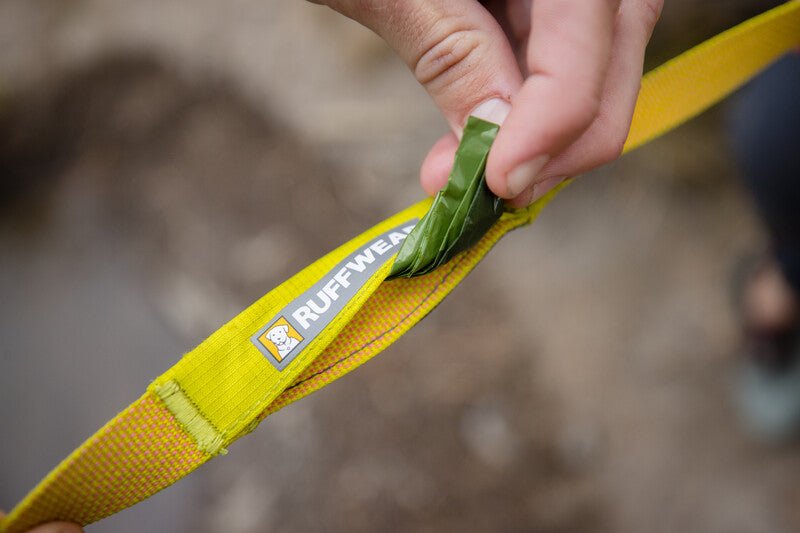 Lifestyle image of the Hi & Light Lead, showing the poop bags being pulled out.