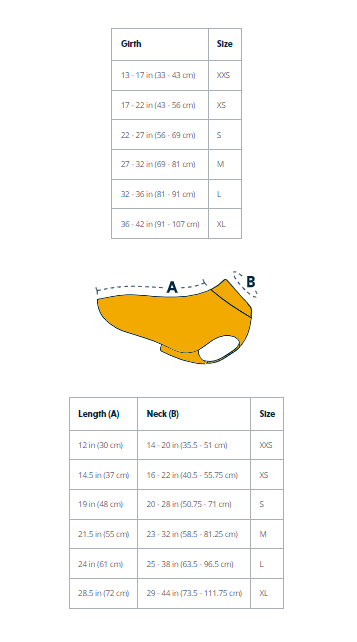 Dirtbag Dog Towel sizing chart.